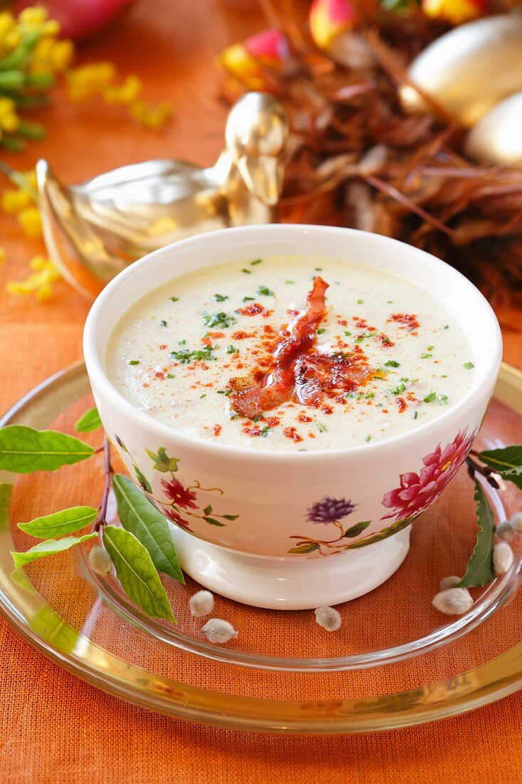 Creamy soup with bacon for Easter