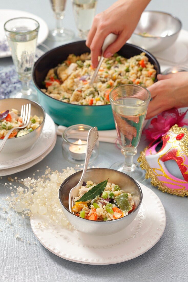 Reisgericht mit Pute und Gemüse