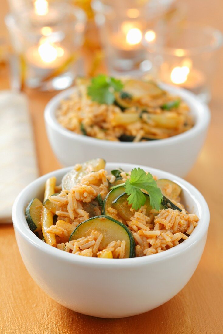 Curryreis mit Zucchini und Wachsbohnen