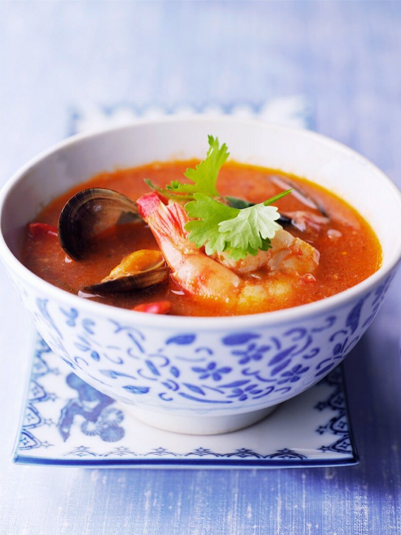 Seafood soup with coriander