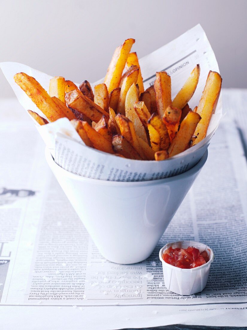 Thick Cut French Fries in Newspaper