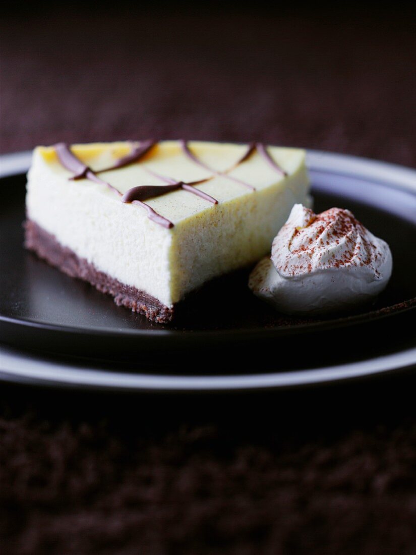 A slice of cheese cake with chocolate