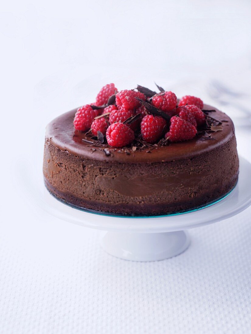 Chocolate cheese cake with raspberries