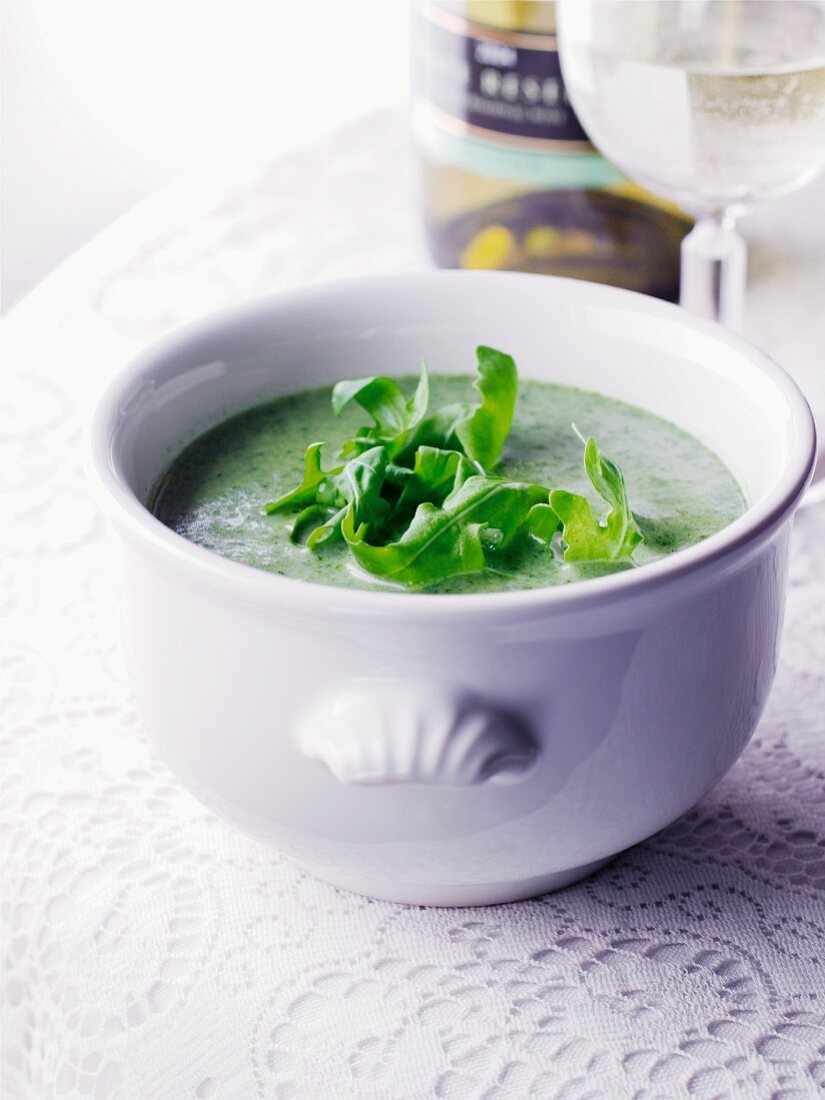 Green herb soup with rocket