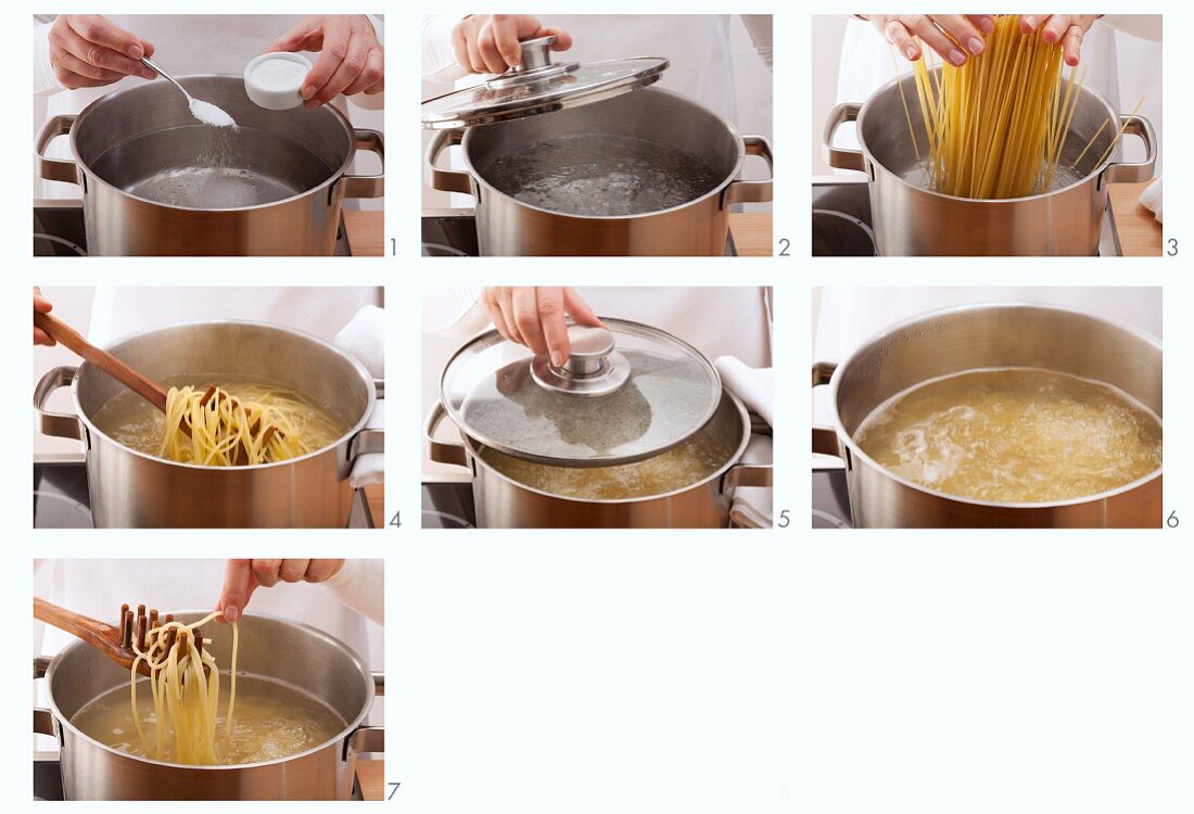 Spaghetti being cooked until al dente