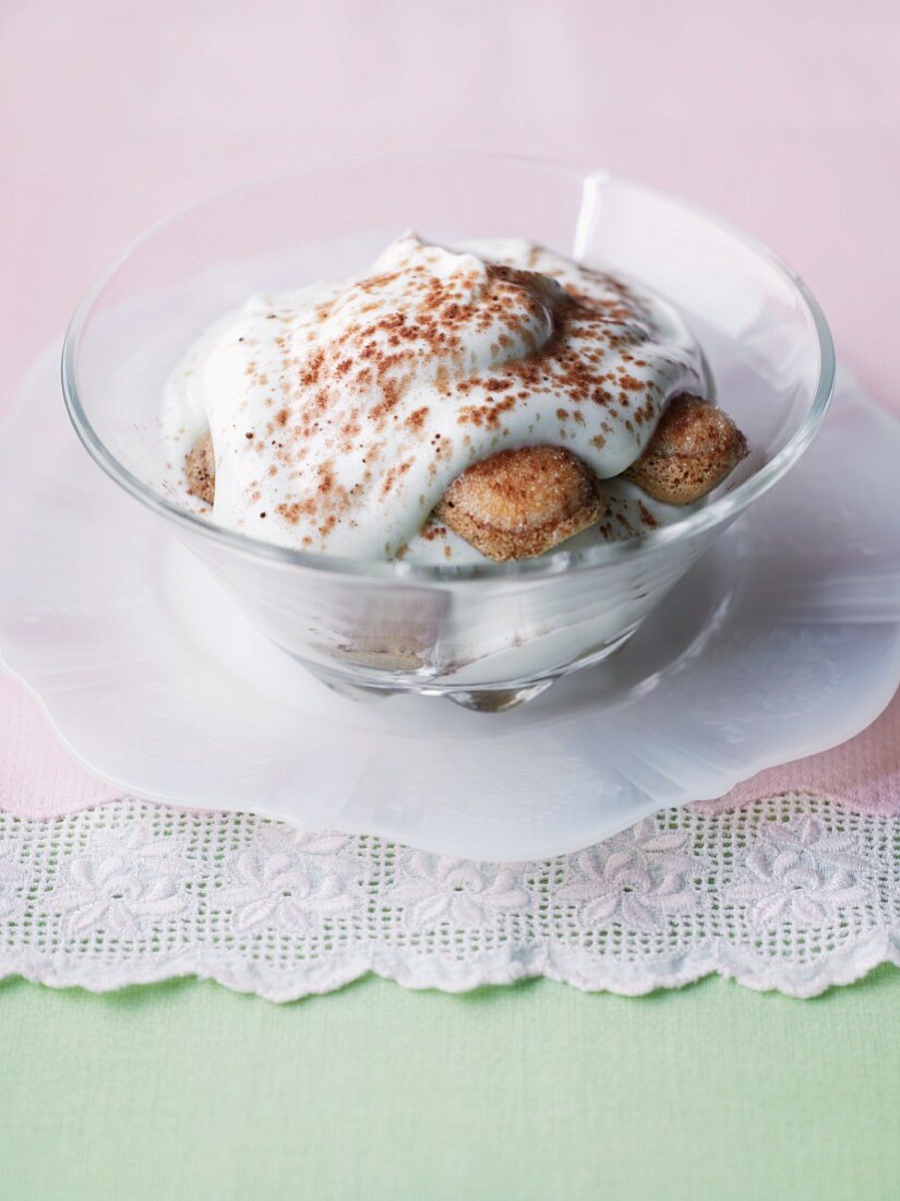 Tiramisu in a glass dish