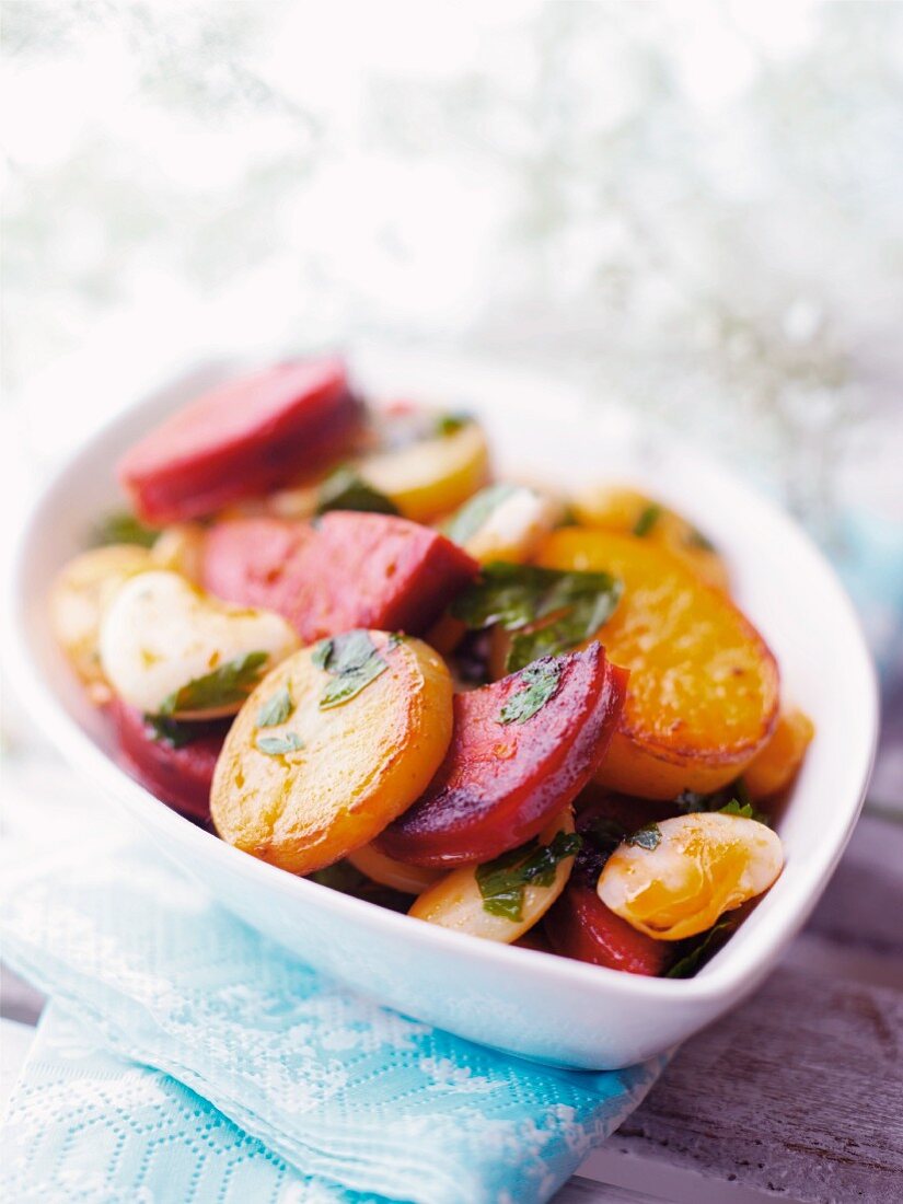 Roast potatoes with chorizo