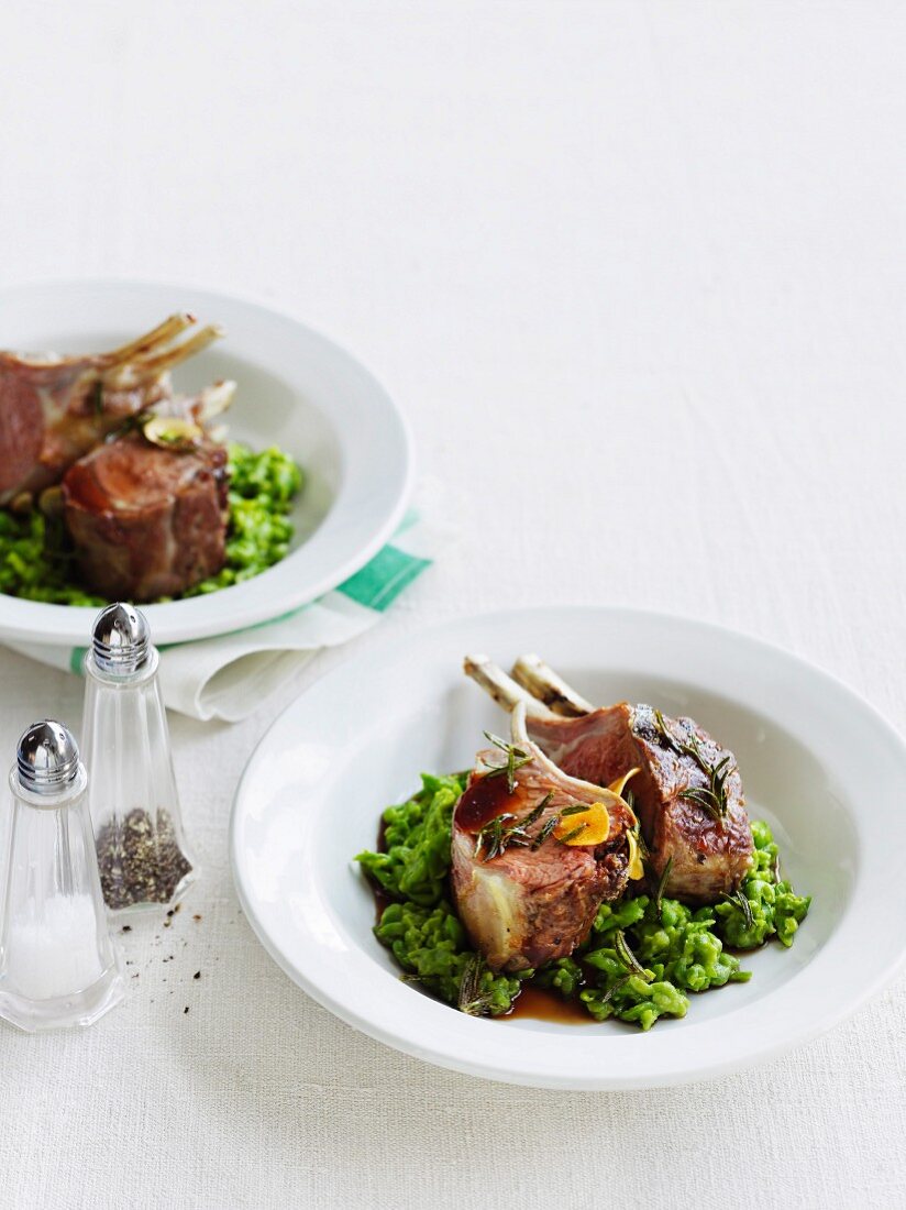 Saddle of lamb with pea puree