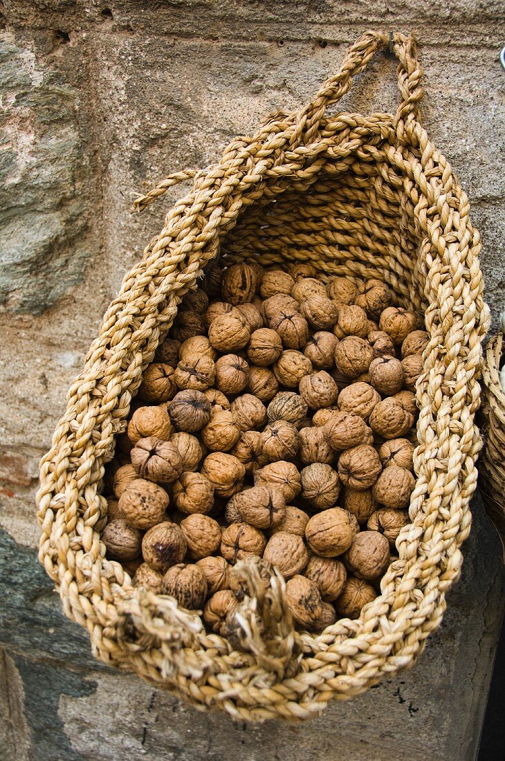 Walnuts in a rustic basket