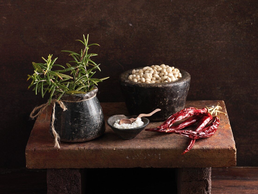 An arrangement of beans and spices