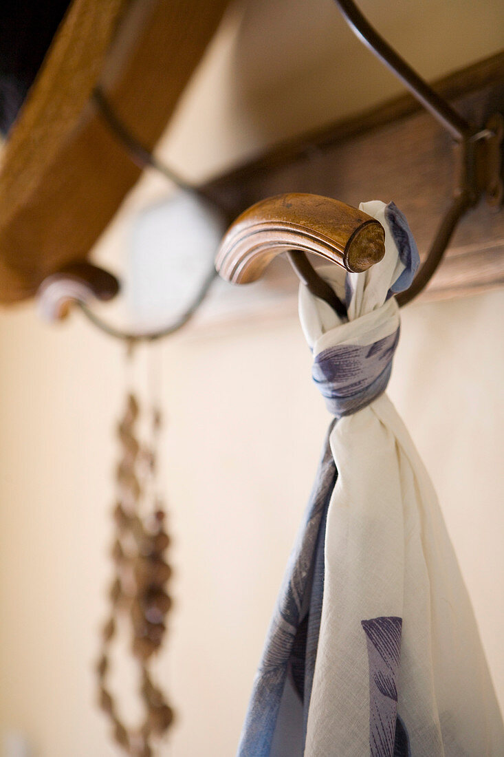 Knotted towel on a wardrobe hook