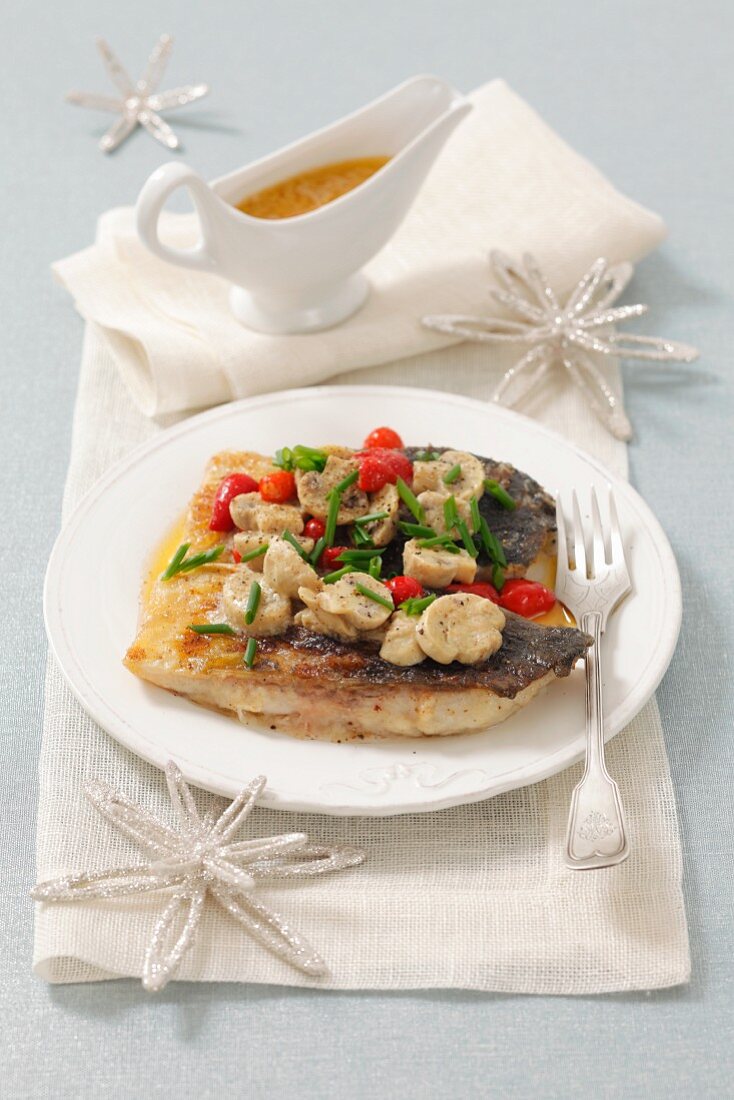 Fried carp with pepper and mushrooms for Christmas