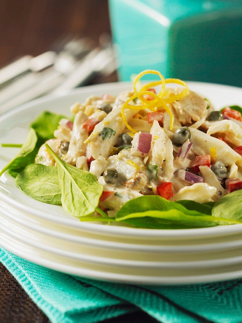 Crayfish salad with baby spinach