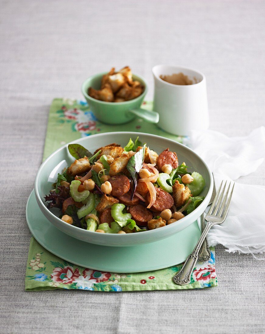 Chickpea and celery salad with chorizo