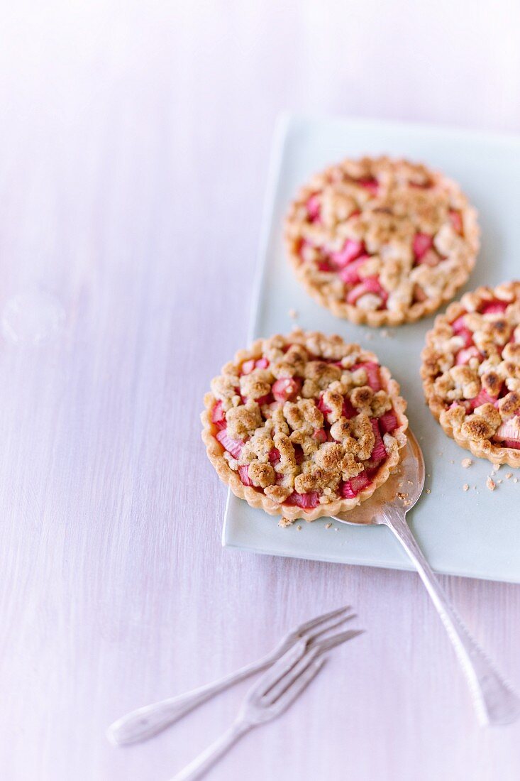 Rhubarb tartlets with crumble toppings