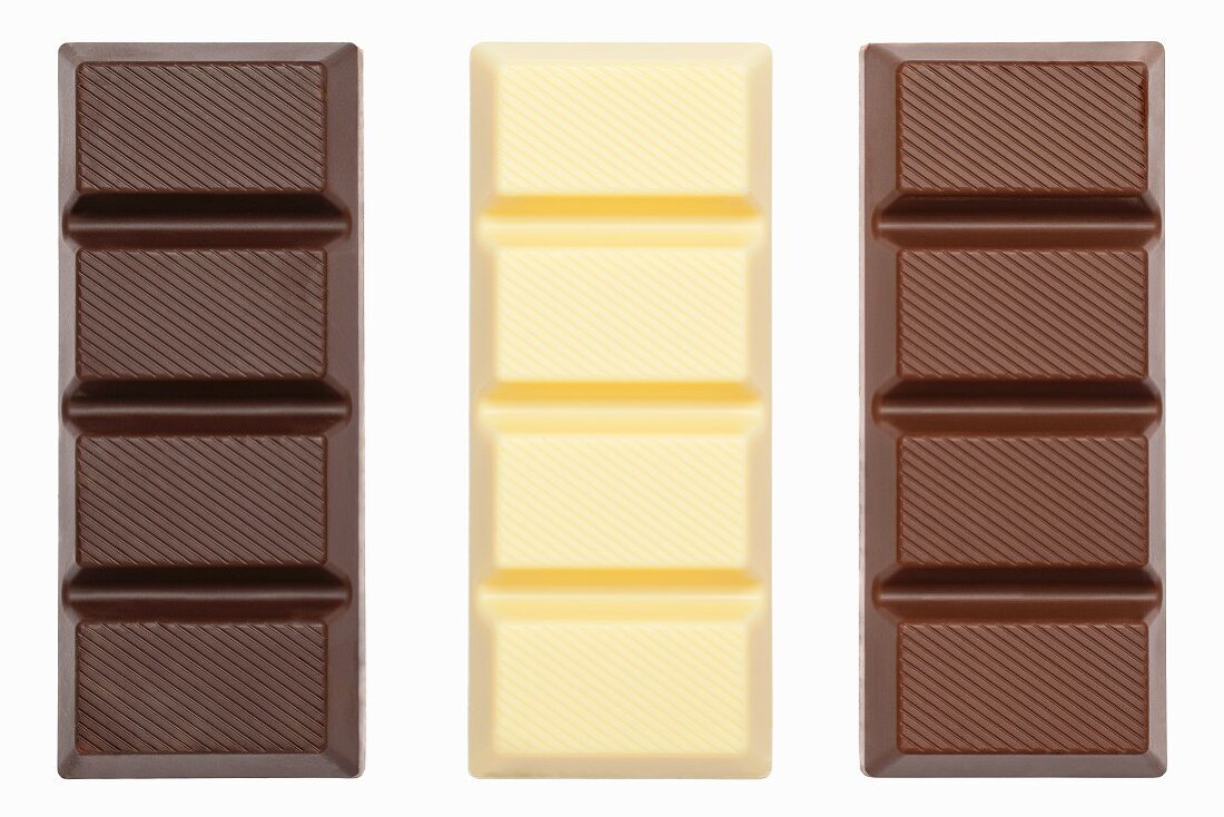 Bars of chocolate: dark, white and milk