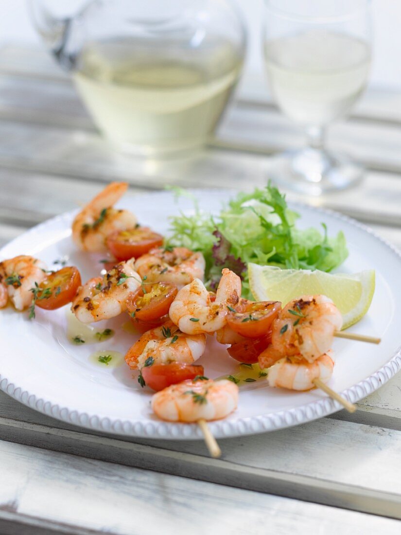 Prawn kebabs with cherry tomatoes