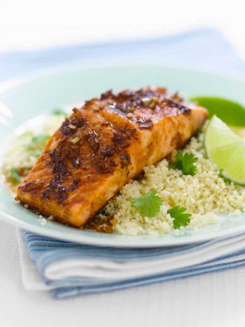 Salmon fillet on a bed of couscous