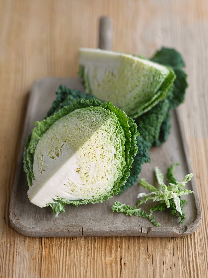 Savoy cabbage on a chopping board