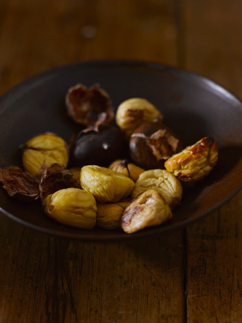 A bowl of roasted chestnuts