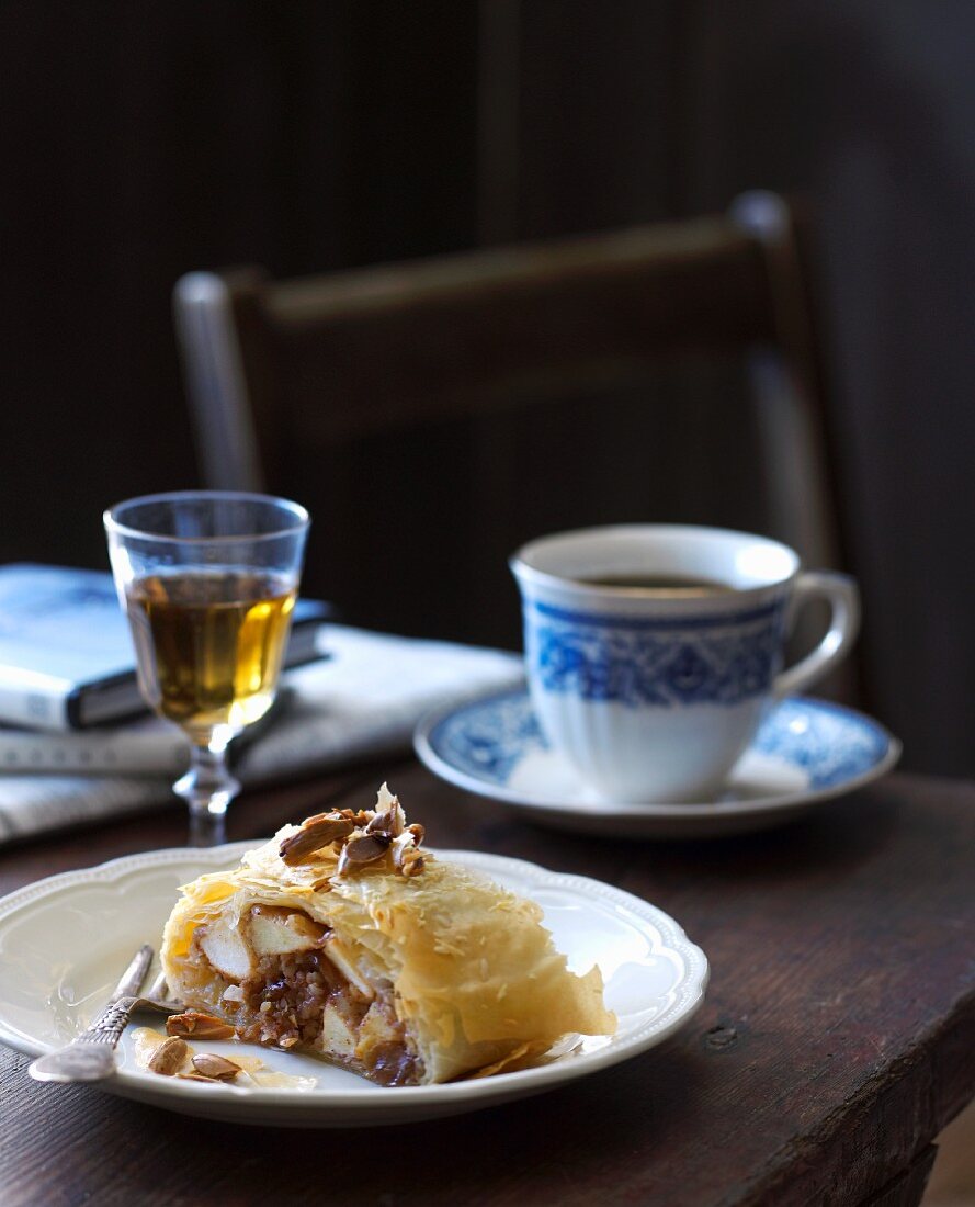 Apple strudel, Calvados and a cup of coffee