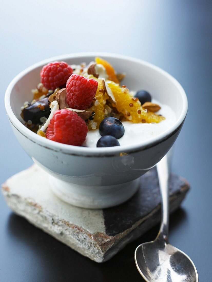 Natural yogurt with fruits and nuts