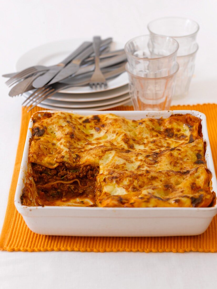 Lasagne in a baking dish