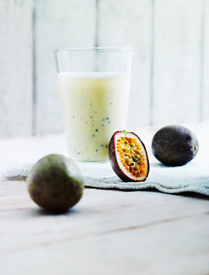 Pineapple and banana smoothie with passion fruit
