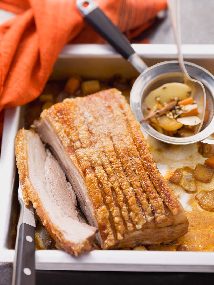 Roast pork with crackling with oriental spices