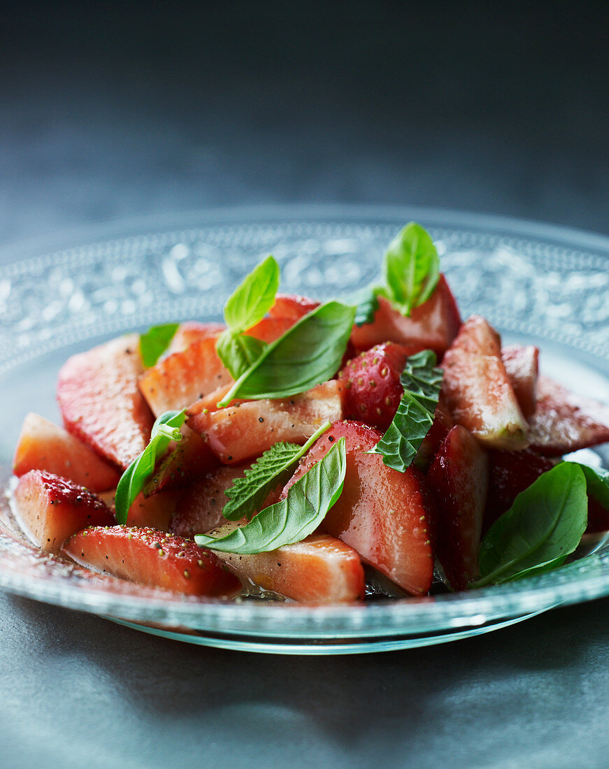 Marinated strawberries with mint and basil