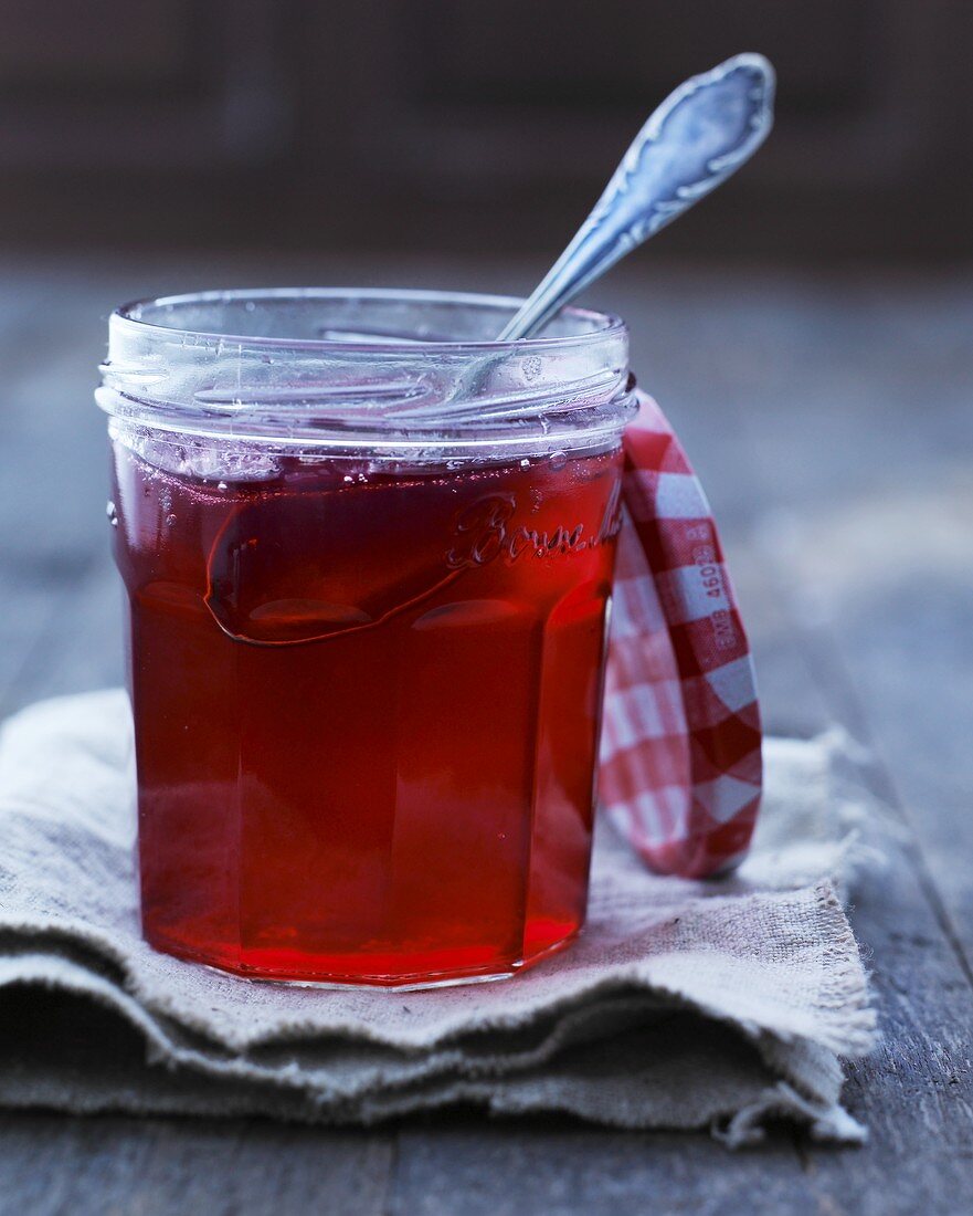 A jar of raspberry jelly