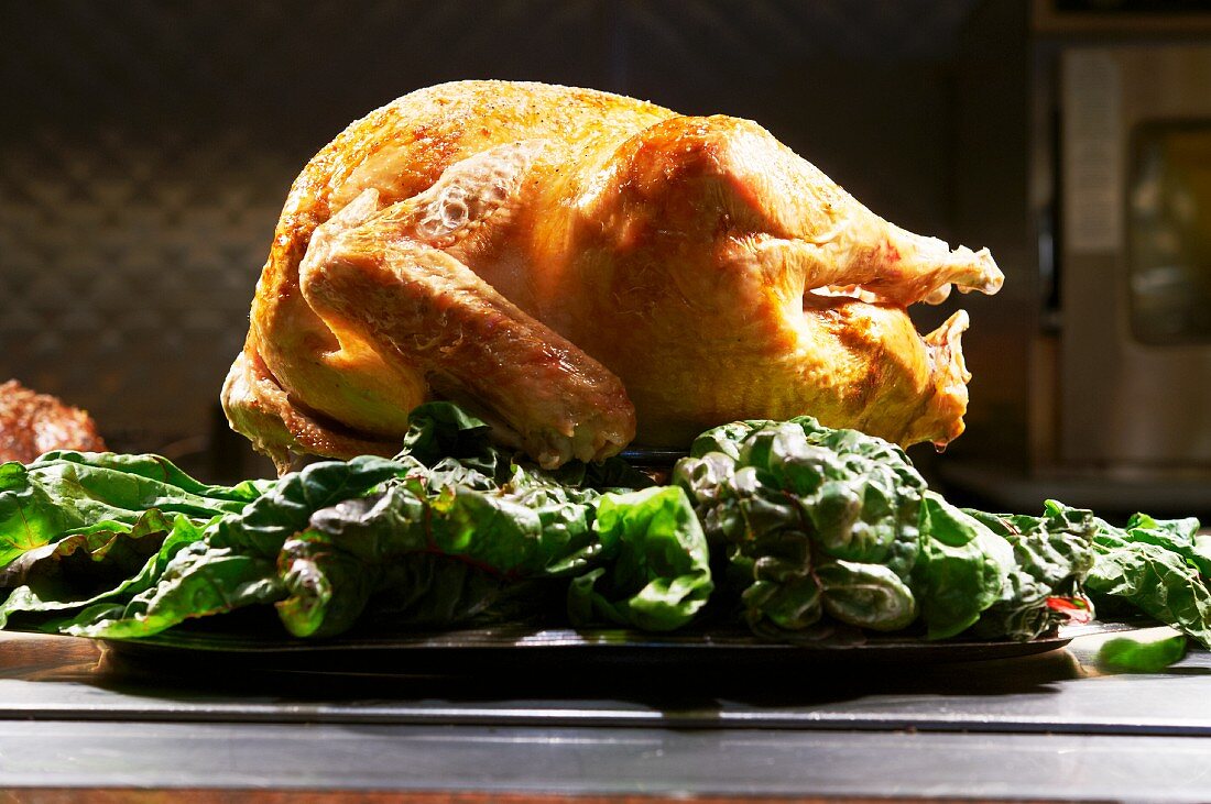 Whole Roasted Turkey on Greens