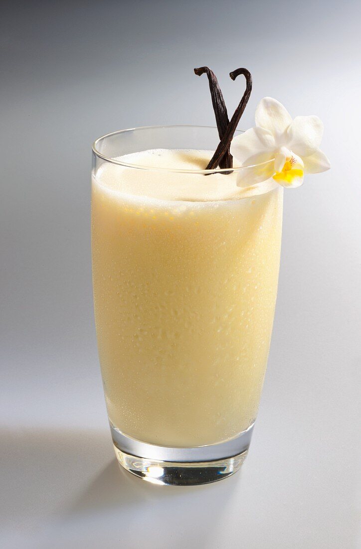 A vanilla shake in a glass