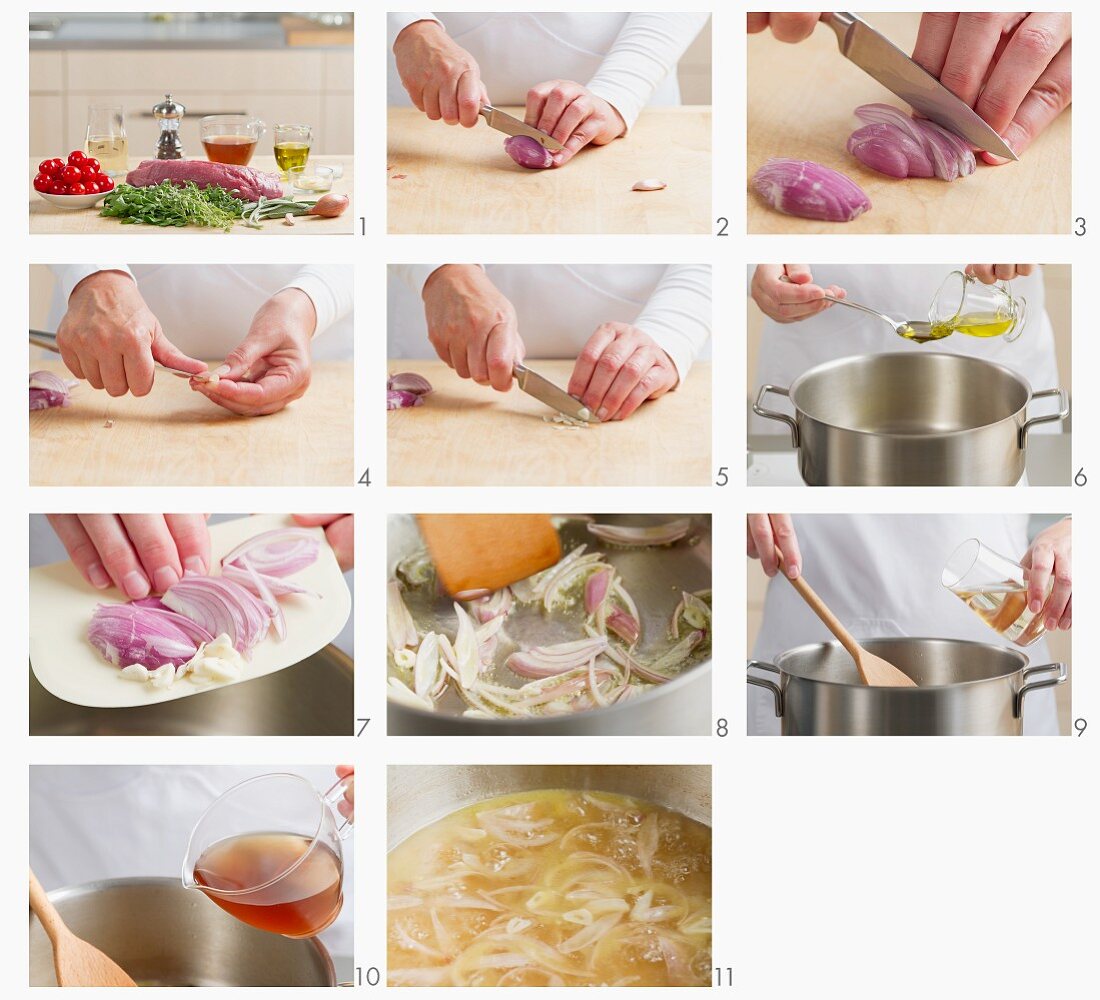 Onion broth being prepared