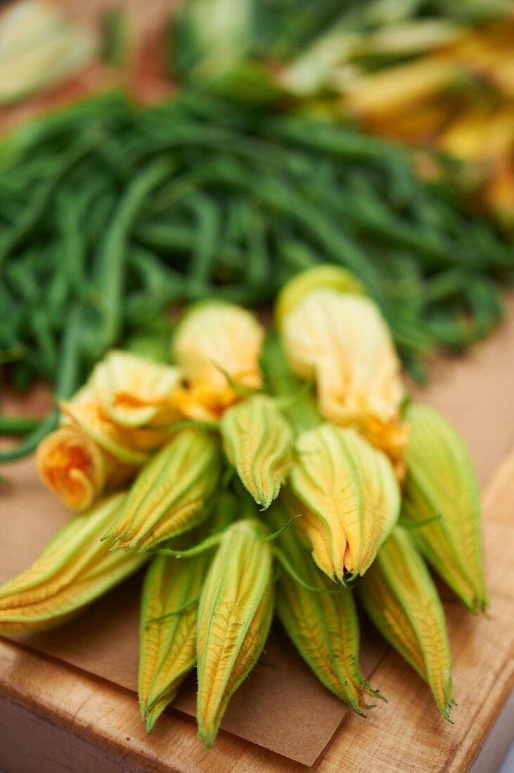 Squash Blossoms and Green Beans