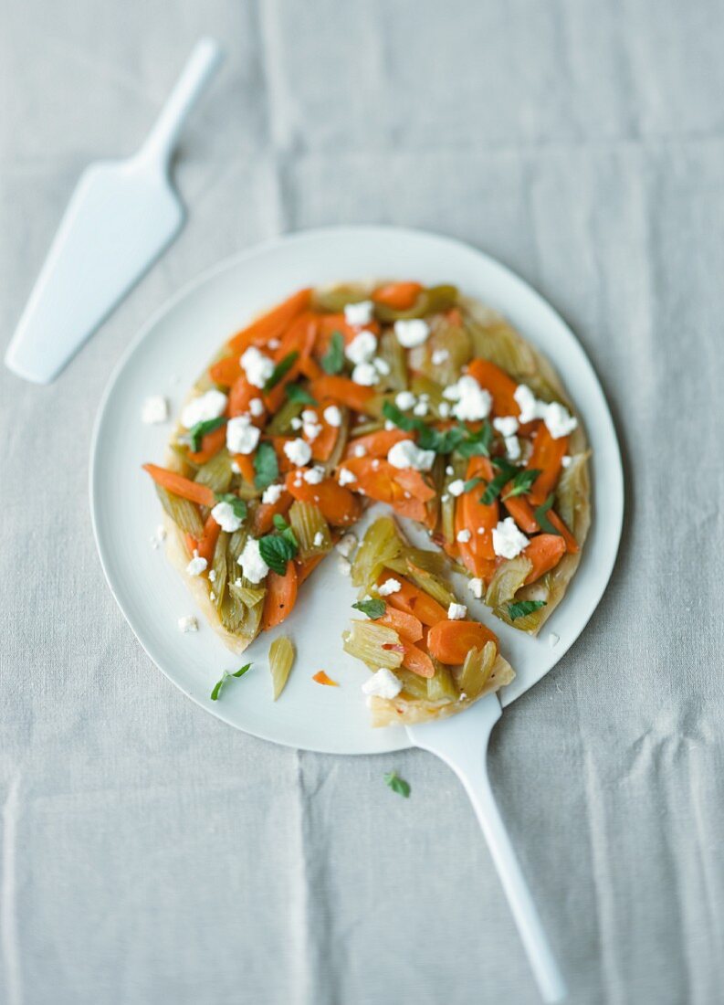 Carrot and celery tart with sheep's cheese