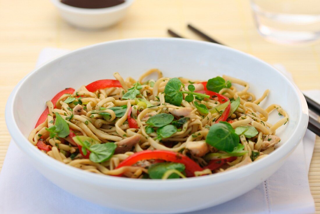 Pasta salad with chicken and vegetables