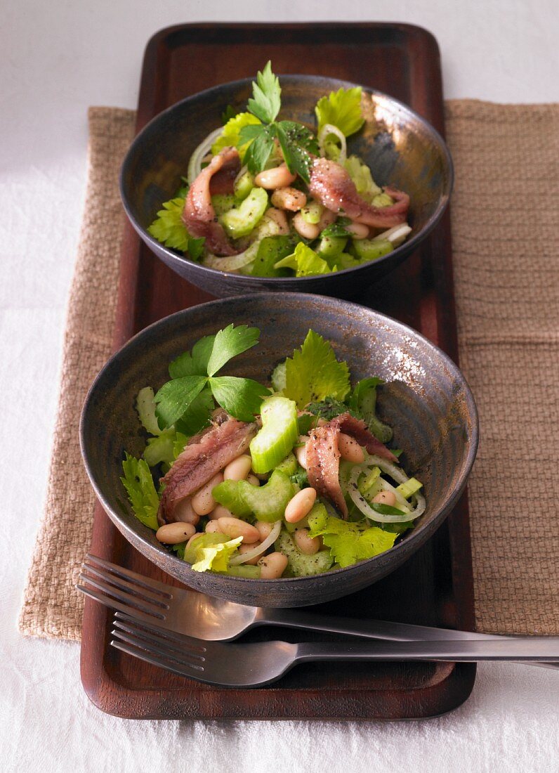 Celery and bean salad with sardine fillets