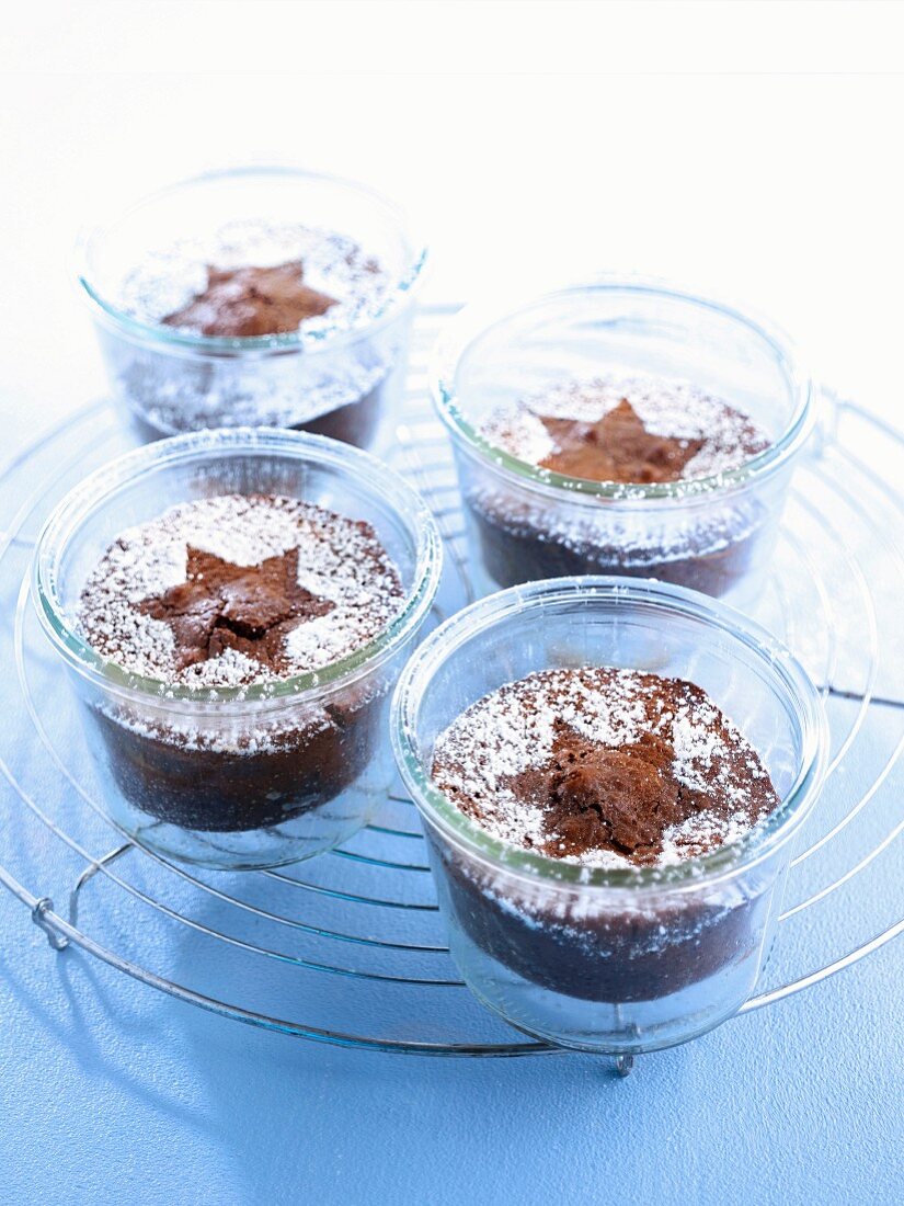 Chocolate cake in jars decorated with stars