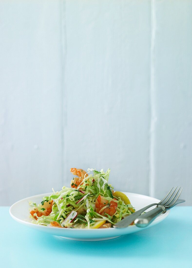 A summer vegetable salad with prawns (Scandinavia)