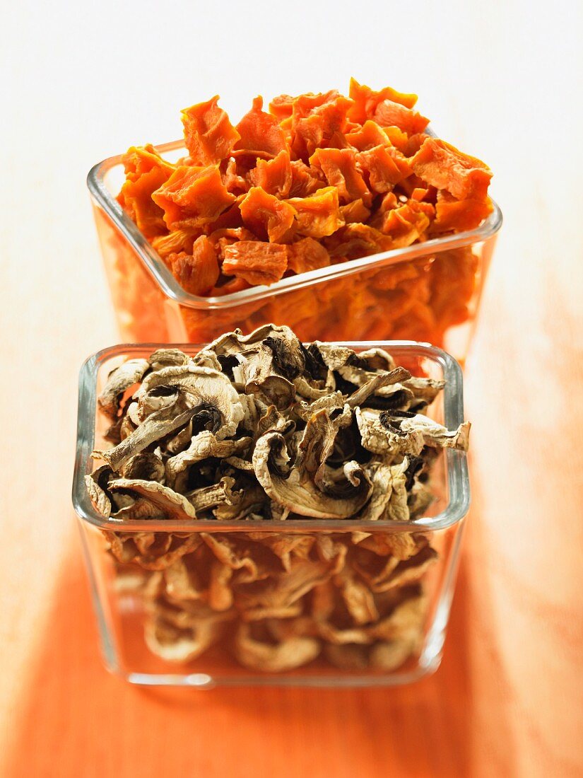 Dried mushrooms and sweet potatoes