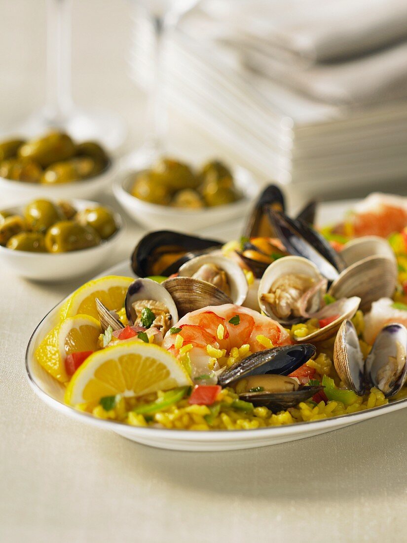 Paella and olives