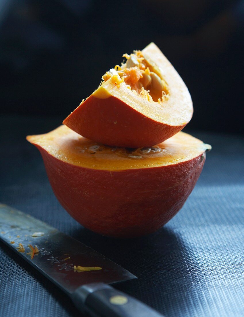 A sliced Hokkaido pumpkin