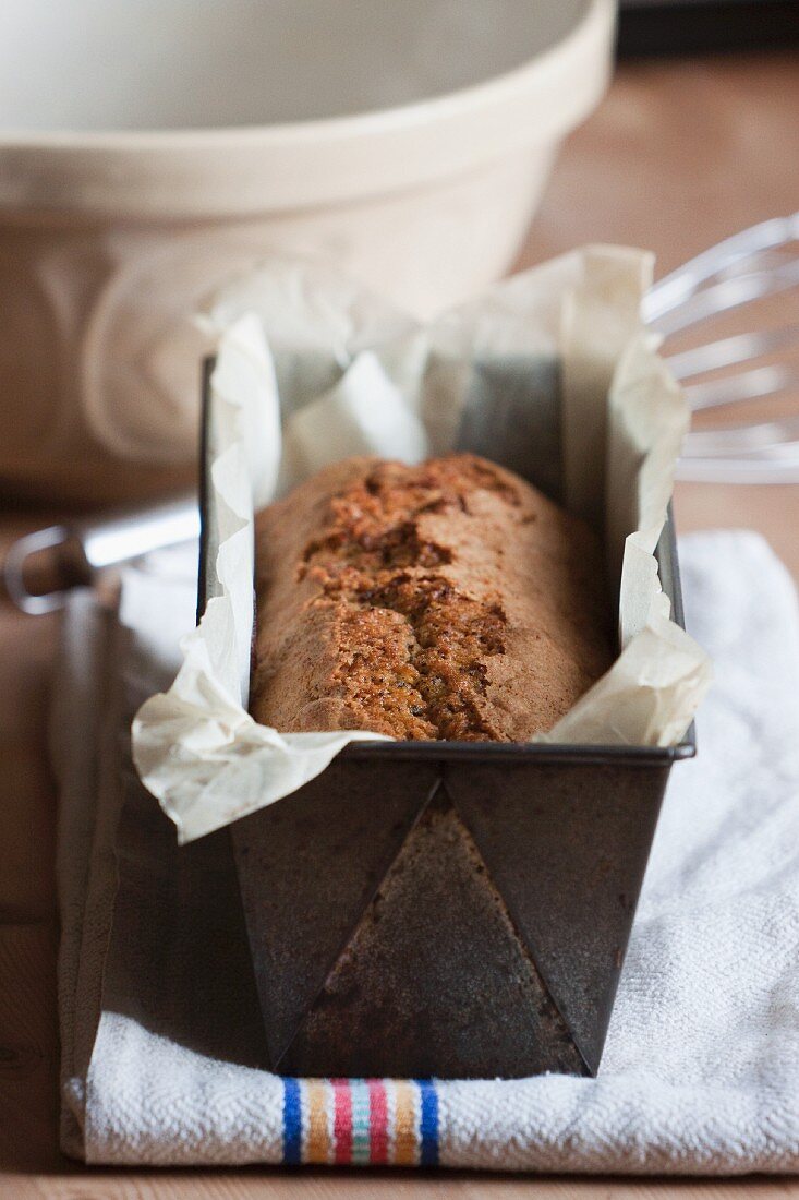 Pumpkin and poppy seed cake with lemon in a loaf tin