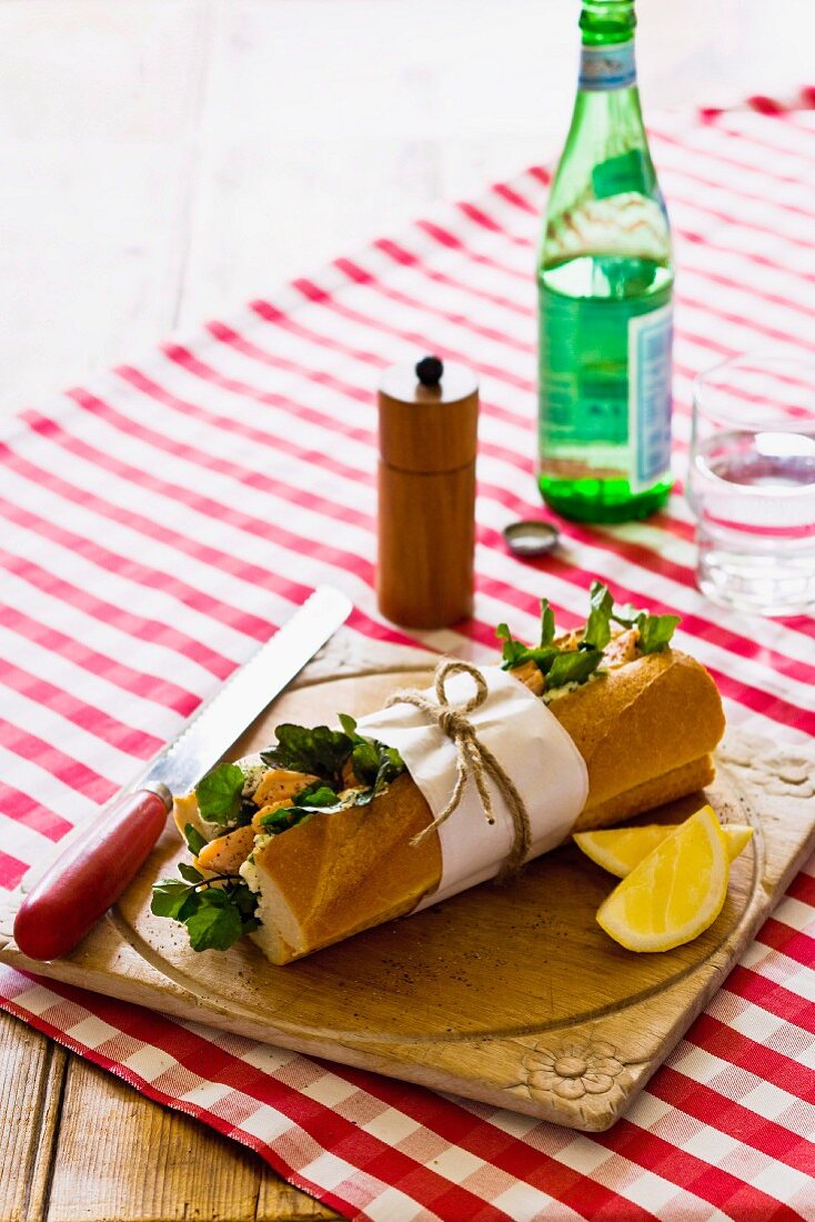 A smoked salmon and cress baguette