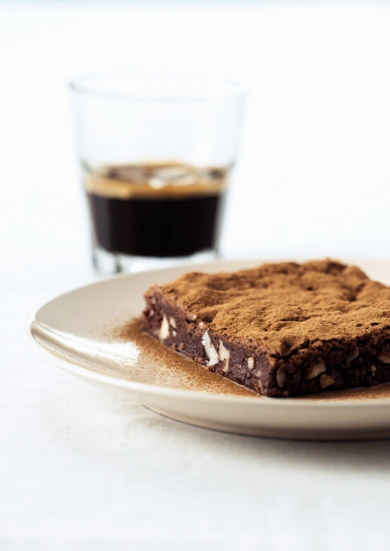 A brownie and espresso