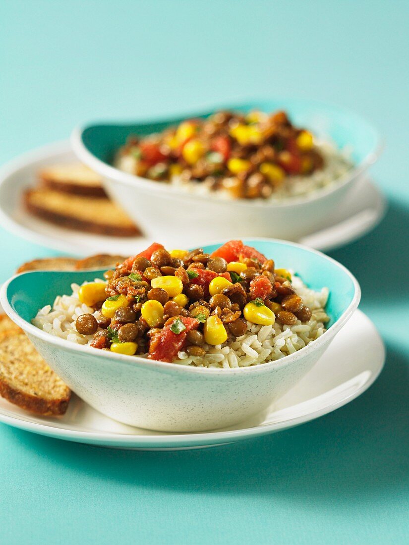 Lentil stew on a bed of rice