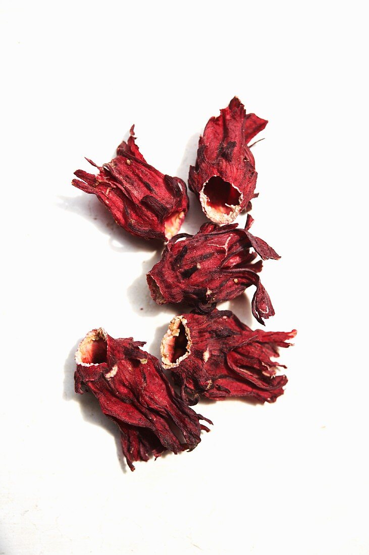 Dried Hibiscus Flowers on a White Background