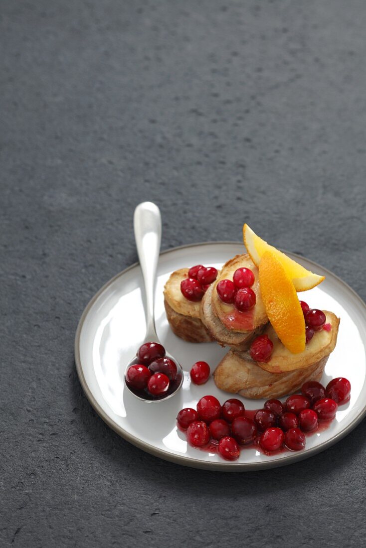 Pork with oscypek (Polish smoked sheep's cheese) and cranberry sauce