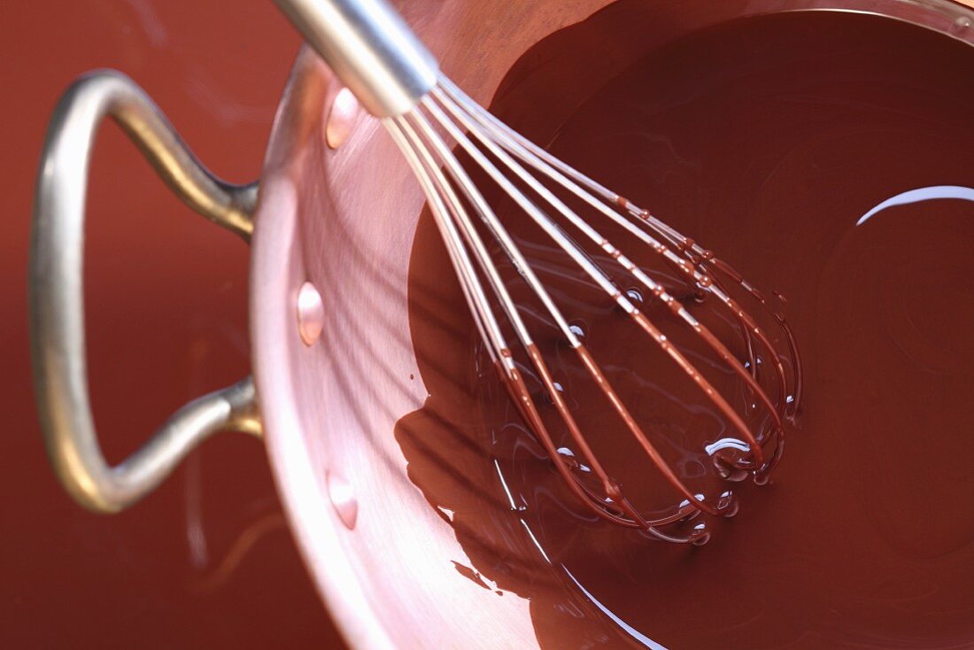 A whisk in liquid chocolate